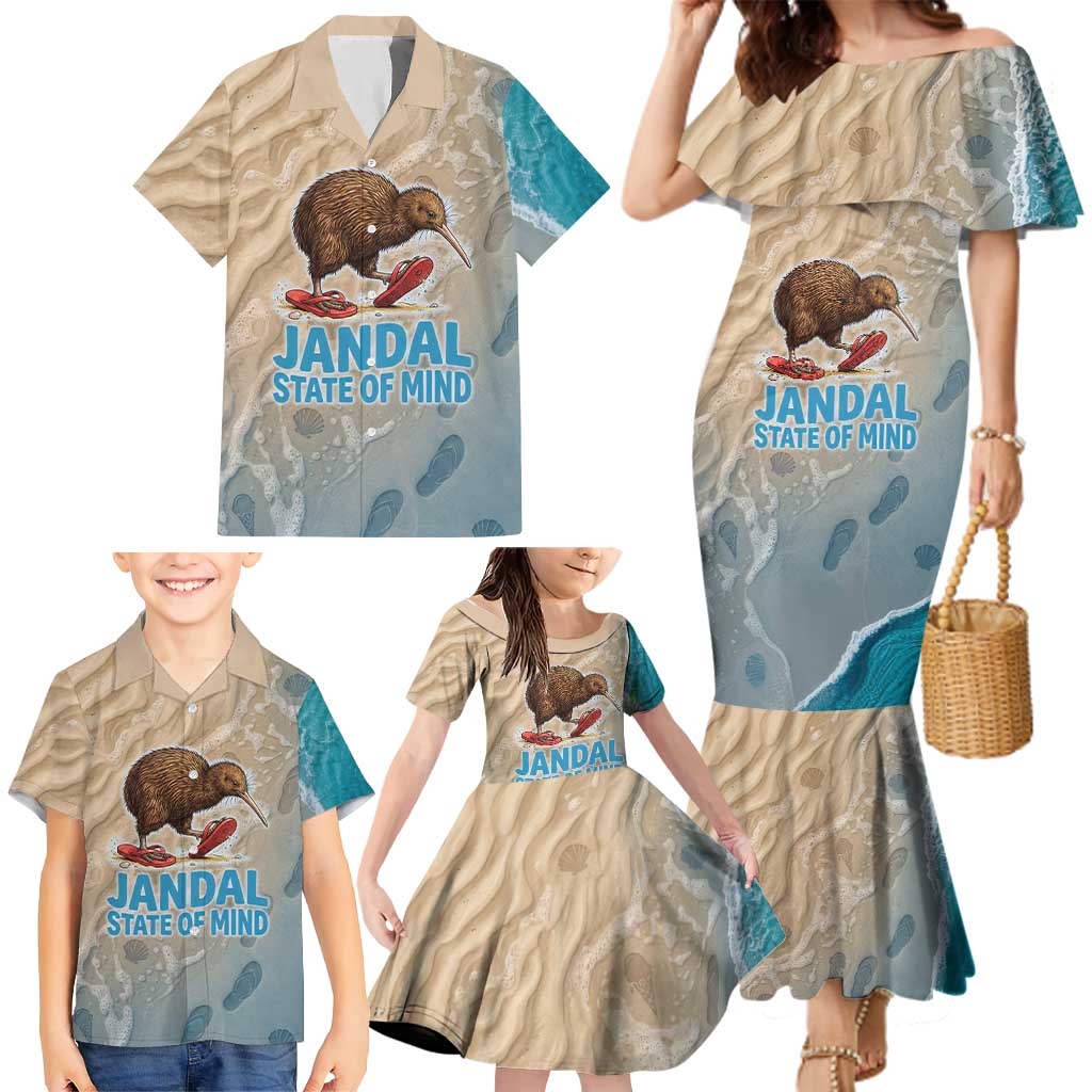 Kiwi Jandal Beach Life Family Matching Mermaid Dress and Hawaiian Shirt New Zealand Flip Flops Ocean Wave Surf Style