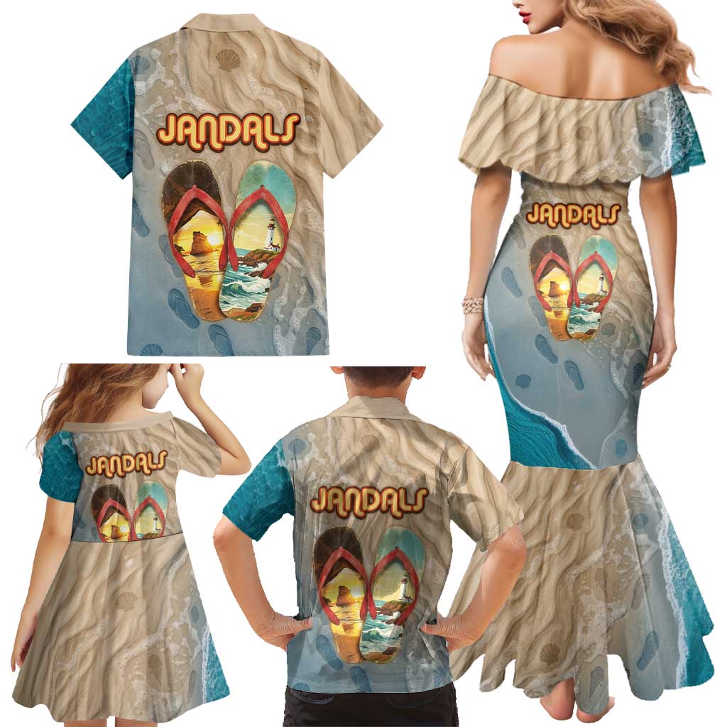 Kiwi Jandal Beach Life Family Matching Mermaid Dress and Hawaiian Shirt New Zealand Flip Flops Ocean Wave Surf Style