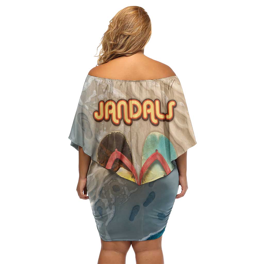 Kiwi Jandal Beach Life Off Shoulder Short Dress New Zealand Flip Flops Ocean Wave Surf Style