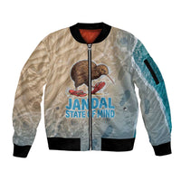 Kiwi Jandal Beach Life Sleeve Zip Bomber Jacket New Zealand Flip Flops Ocean Wave Surf Style TS04 Unisex Beige Cyan - Polynesian Pride