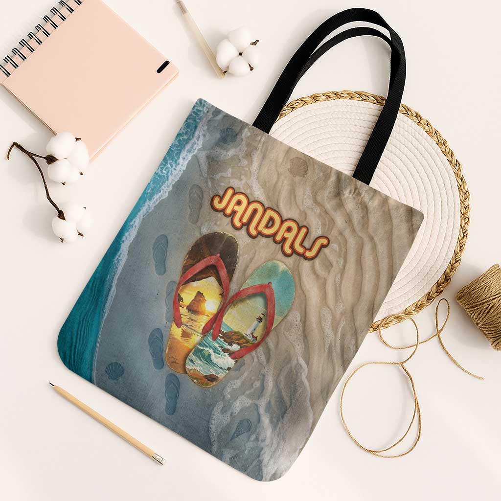 Kiwi Jandal Beach Life Tote Bag New Zealand Flip Flops Ocean Wave Surf Style