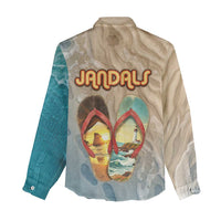 Kiwi Jandal Beach Life Women Casual Shirt New Zealand Flip Flops Ocean Wave Surf Style