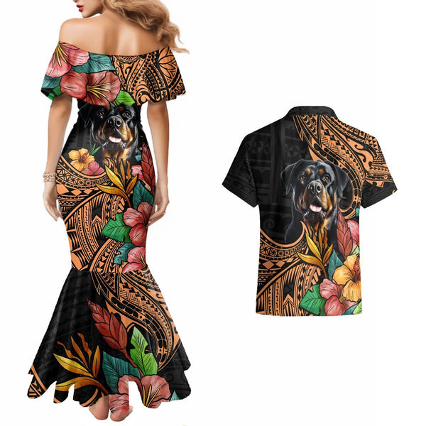 Personalised Polynesian Dog Off Shoulder Maxi Dress Rottweiler With Polynesia Pattern Curve Style LT7