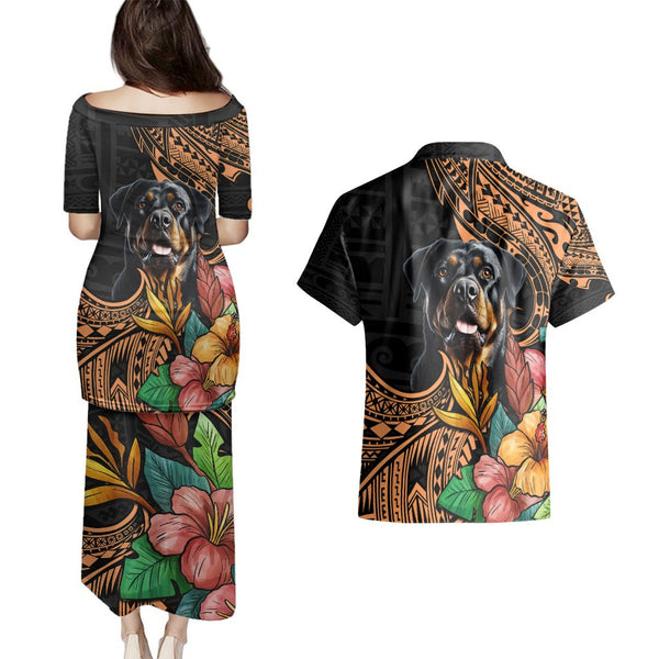 Personalised Polynesian Dog Off Shoulder Maxi Dress Rottweiler With Polynesia Pattern Curve Style LT7 main image 1