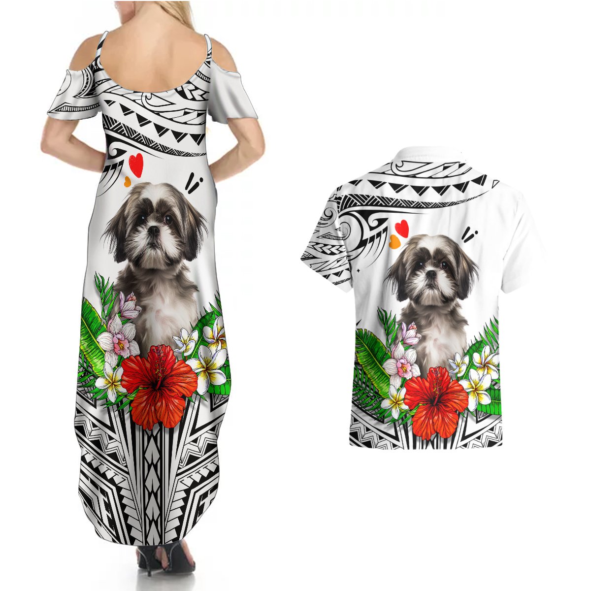 Polynesian Shih Tzu Couples Matching Summer Maxi Dress and Hawaiian Shirt Polynesian Pattern And Shih Tzu TS04 - Polynesian Pride