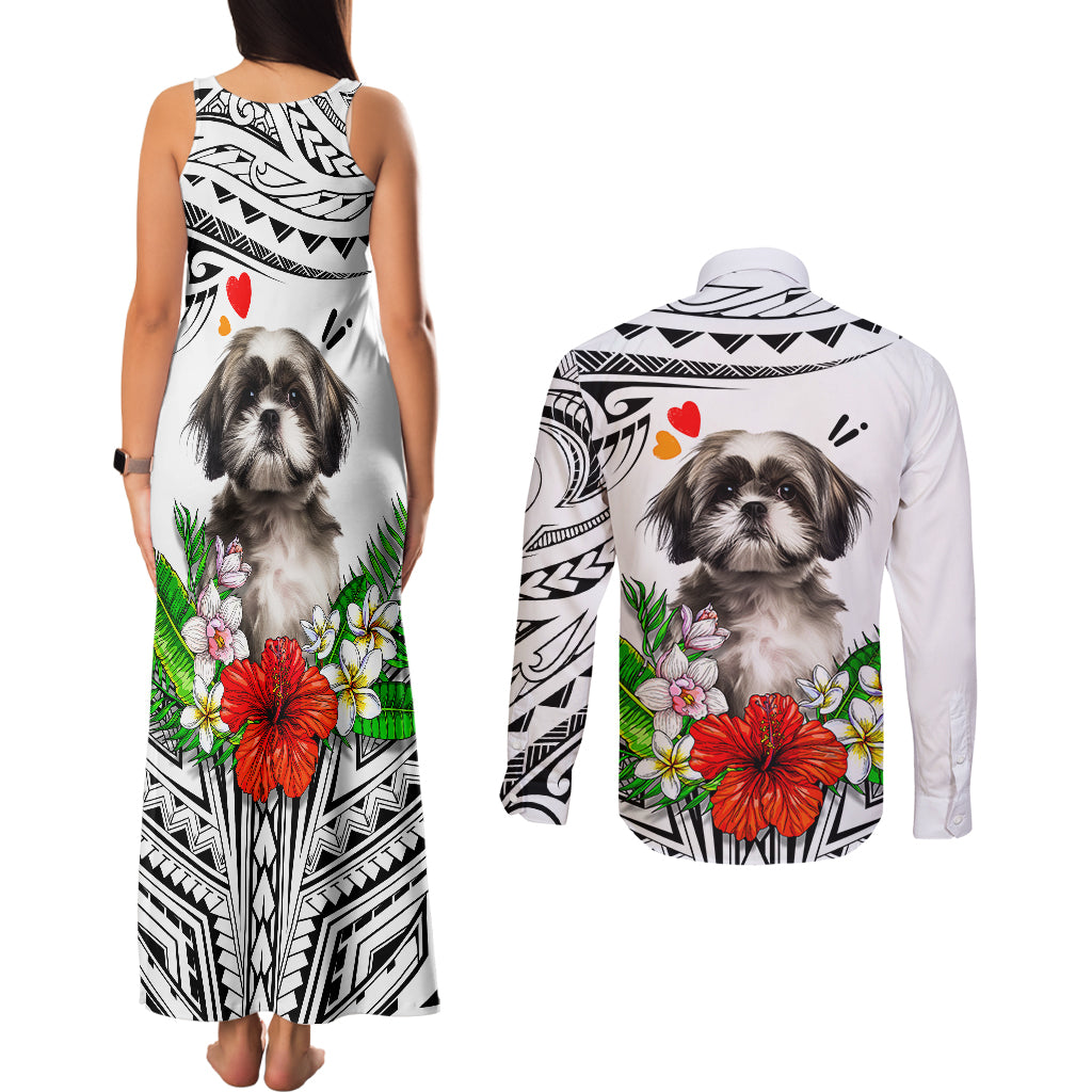 Polynesian Shih Tzu Couples Matching Tank Maxi Dress and Long Sleeve Button Shirts Polynesian Pattern And Shih Tzu TS04 - Polynesian Pride
