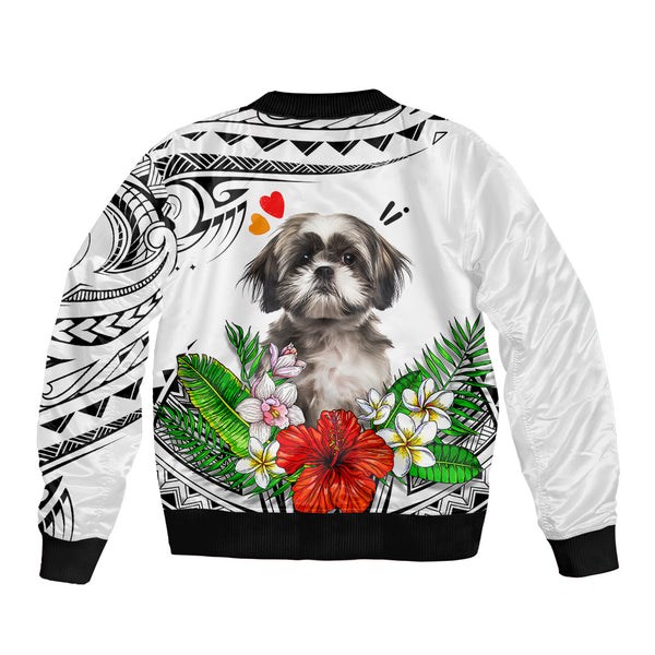 Custom Poodle Dog Sleeve Zip Bomber Jacket With Polynesian Tribal Tattoo LT6 main image 1