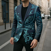 Chuuk Deep Into Truk Lagoon Blazer Polynesian Tribal Pattern Wreck Diving Teal Ship Art