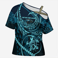 Chuuk Deep Into Truk Lagoon Cross Shoulder Shirt Polynesian Tribal Pattern Wreck Diving Teal Ship Art