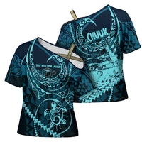 Chuuk Deep Into Truk Lagoon Cross Shoulder Shirt Polynesian Tribal Pattern Wreck Diving Teal Ship Art