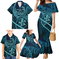 Chuuk Deep Into Truk Lagoon Family Matching Mermaid Dress and Hawaiian Shirt Polynesian Tribal Pattern Wreck Diving Teal Ship Art