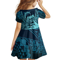 Chuuk Deep Into Truk Lagoon Family Matching Off Shoulder Short Dress and Hawaiian Shirt Polynesian Tribal Pattern Wreck Diving Teal Ship Art