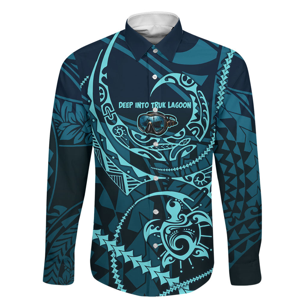Chuuk Deep Into Truk Lagoon Family Matching Summer Maxi Dress and Hawaiian Shirt Polynesian Tribal Pattern Wreck Diving Teal Ship Art