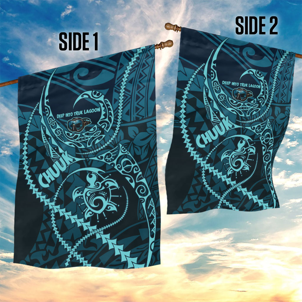 Chuuk Deep Into Truk Lagoon Garden Flag Polynesian Tribal Pattern Wreck Diving Teal Ship Art