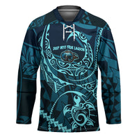 Chuuk Deep Into Truk Lagoon Hockey Jersey Polynesian Tribal Pattern Wreck Diving Teal Ship Art