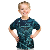 Chuuk Deep Into Truk Lagoon Kid T Shirt Polynesian Tribal Pattern Wreck Diving Teal Ship Art
