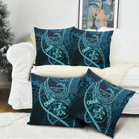 Chuuk Deep Into Truk Lagoon Pillow Cover Polynesian Tribal Pattern Wreck Diving Teal Ship Art