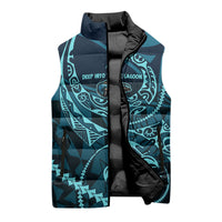 Chuuk Deep Into Truk Lagoon Sleeveless Puffer Jacket Polynesian Tribal Pattern Wreck Diving Teal Ship Art