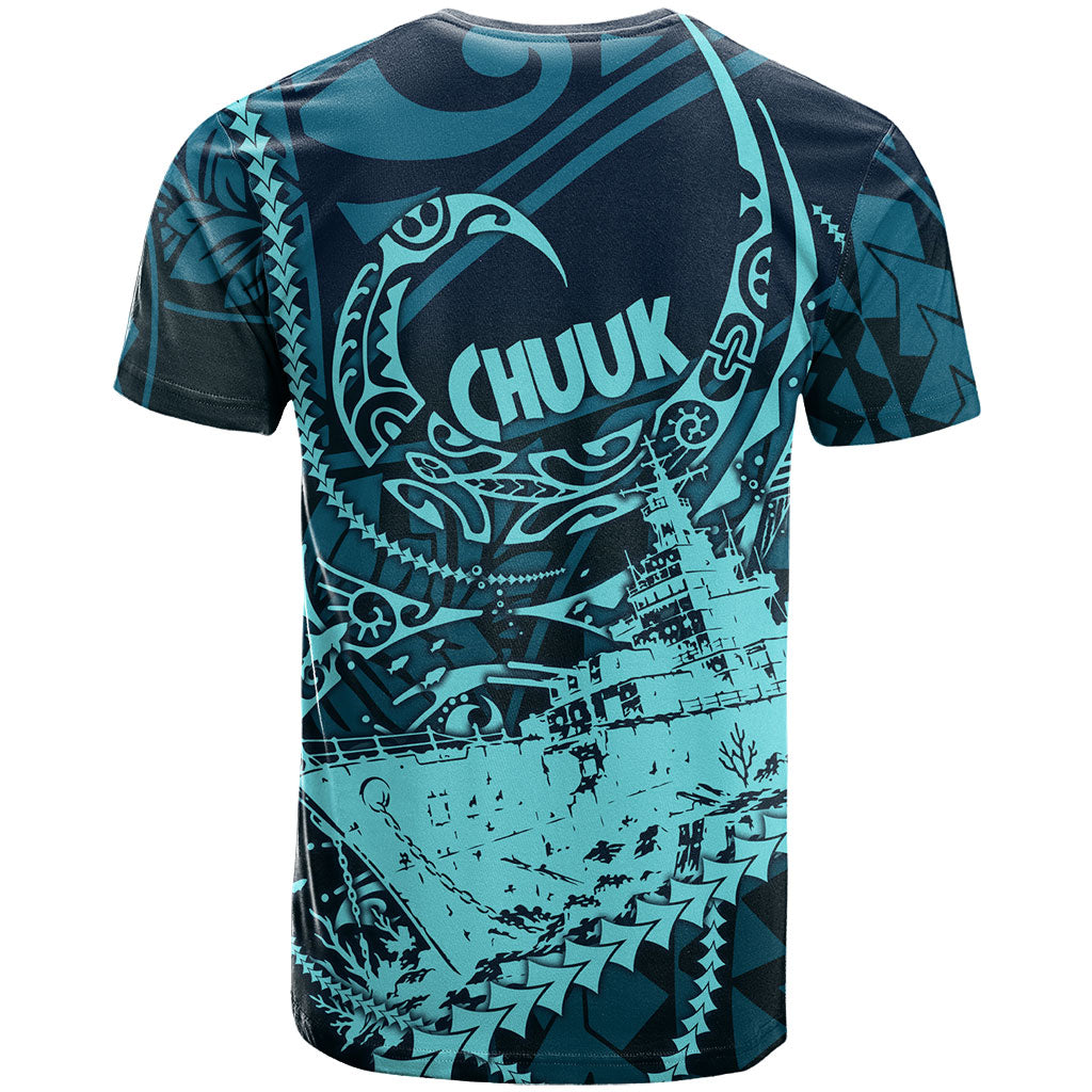 Chuuk Deep Into Truk Lagoon T Shirt Polynesian Tribal Pattern Wreck Diving Teal Ship Art