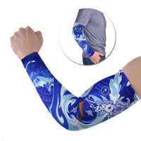 Chuuk Micronesian Roots Arm Sleeves Polynesian Tribal Pattern Hibiscus Flower And Stingray Art