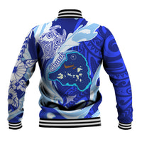 Chuuk Micronesian Roots Baseball Jacket Polynesian Tribal Pattern Hibiscus Flower And Stingray Art