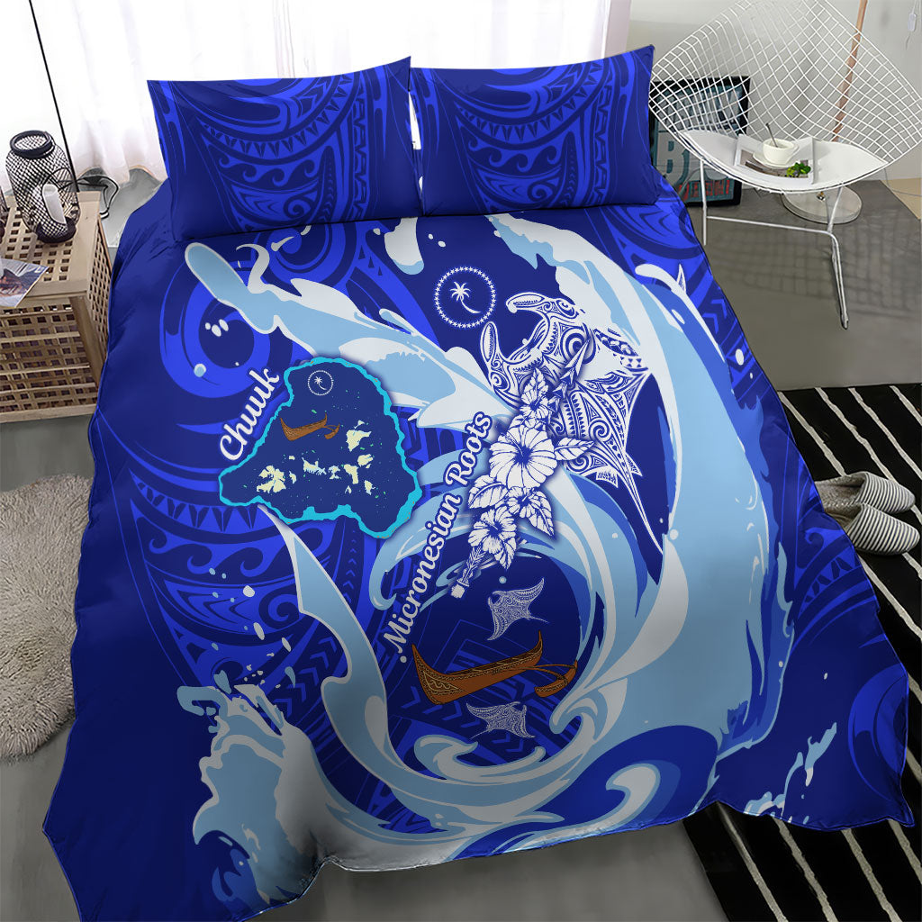 Chuuk Micronesian Roots Bedding Set Polynesian Tribal Pattern Hibiscus Flower And Stingray Art