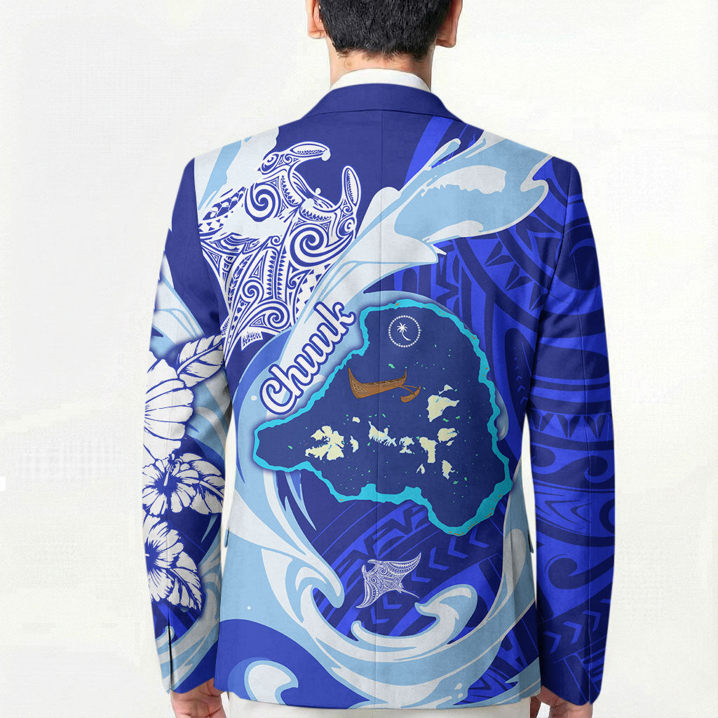 Chuuk Micronesian Roots Blazer Polynesian Tribal Pattern Hibiscus Flower And Stingray Art