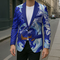 Chuuk Micronesian Roots Blazer Polynesian Tribal Pattern Hibiscus Flower And Stingray Art