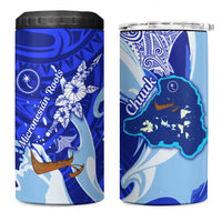 Chuuk Micronesian Roots 4 in 1 Can Cooler Tumbler Polynesian Tribal Pattern Hibiscus Flower And Stingray Art