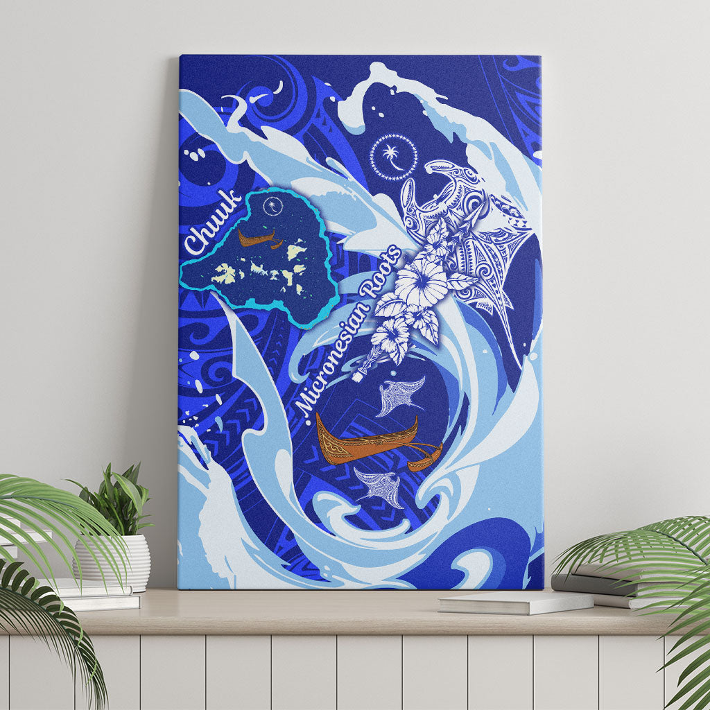Chuuk Micronesian Roots Canvas Wall Art Polynesian Tribal Pattern Hibiscus Flower And Stingray Art