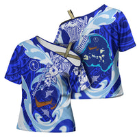 Chuuk Micronesian Roots Cross Shoulder Shirt Polynesian Tribal Pattern Hibiscus Flower And Stingray Art