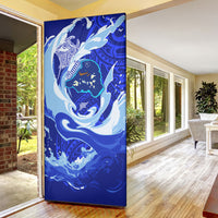 Chuuk Micronesian Roots Door Cover Polynesian Tribal Pattern Hibiscus Flower And Stingray Art