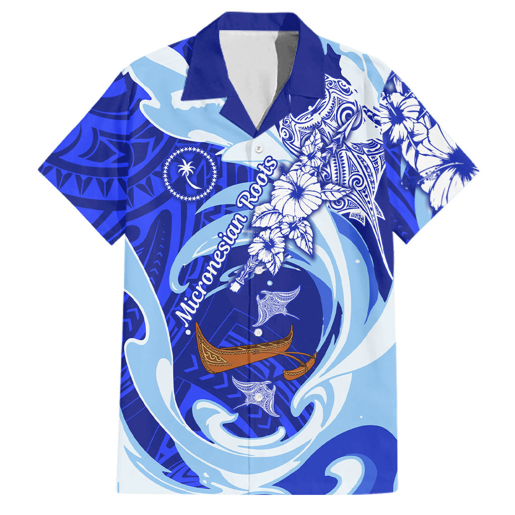 Chuuk Micronesian Roots Family Matching Short Sleeve Bodycon Dress and Hawaiian Shirt Polynesian Tribal Pattern Hibiscus Flower And Stingray Art