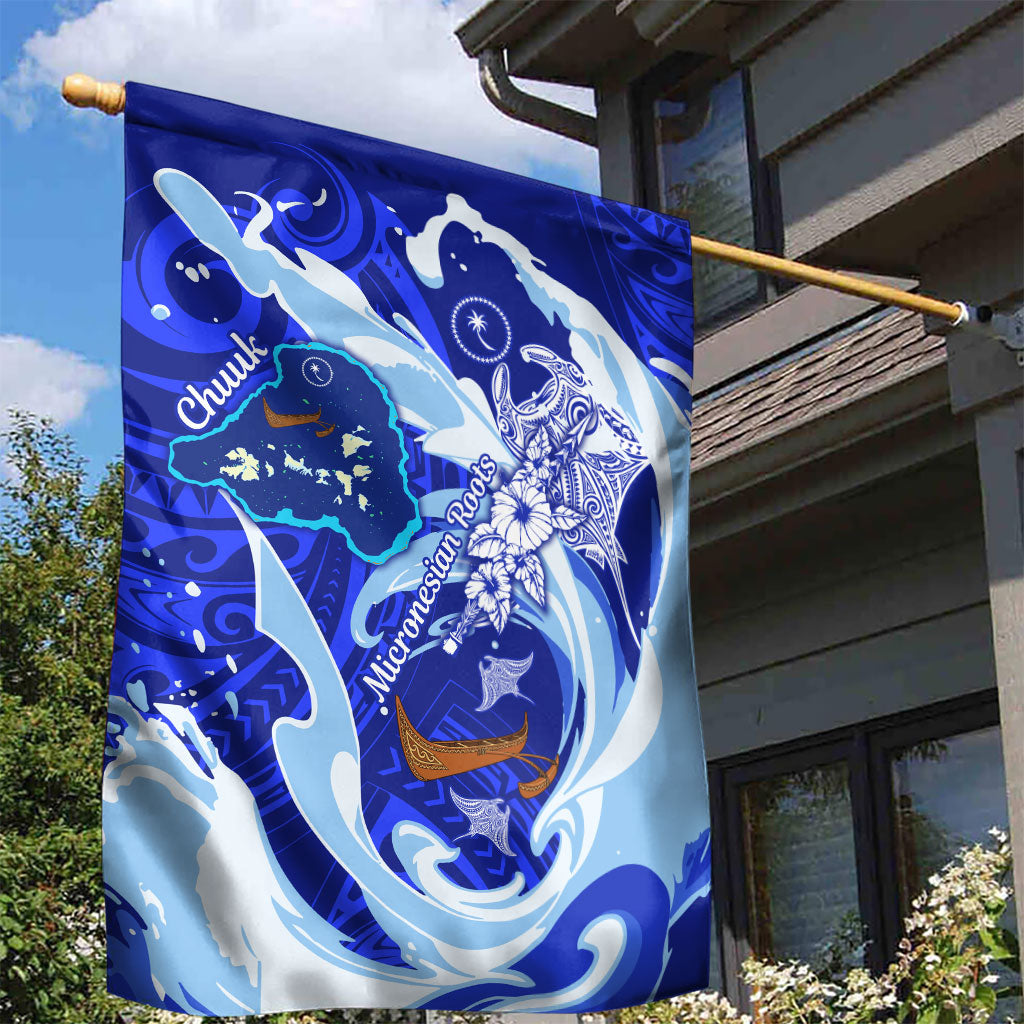 Chuuk Micronesian Roots Garden Flag Polynesian Tribal Pattern Hibiscus Flower And Stingray Art