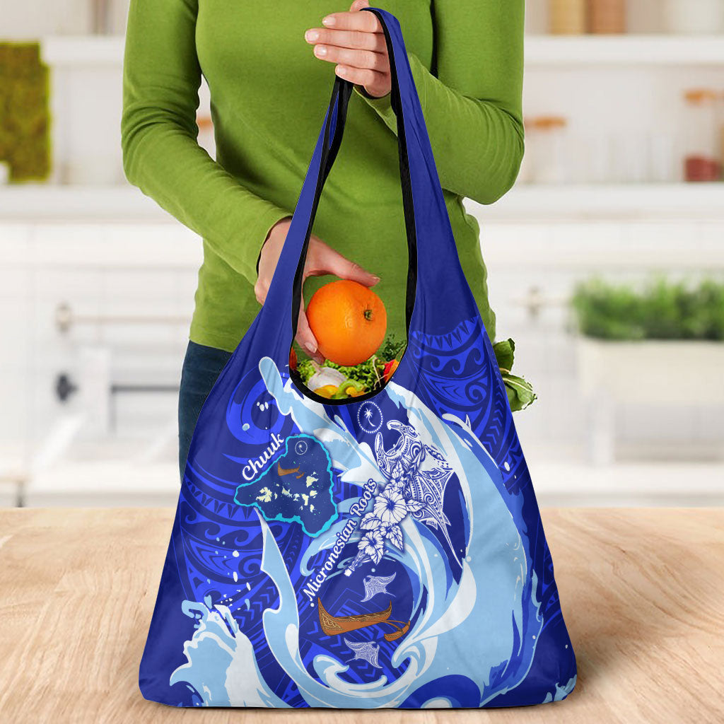 Chuuk Micronesian Roots Grocery Bag Polynesian Tribal Pattern Hibiscus Flower And Stingray Art