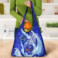 Chuuk Micronesian Roots Grocery Bag Polynesian Tribal Pattern Hibiscus Flower And Stingray Art