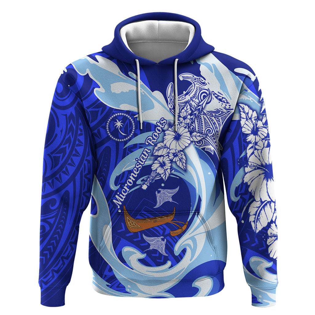 Chuuk Micronesian Roots Hoodie Polynesian Tribal Pattern Hibiscus Flower And Stingray Art