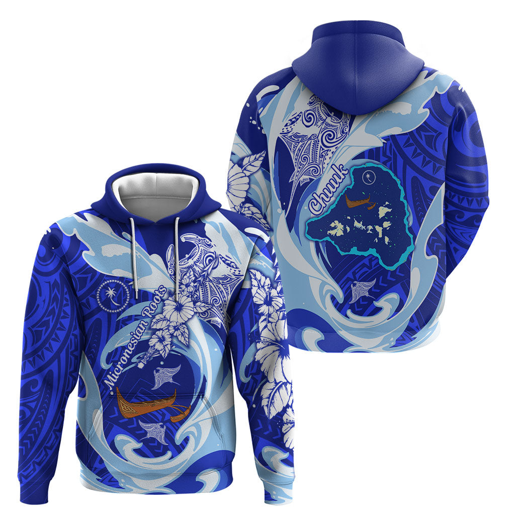 Chuuk Micronesian Roots Hoodie Polynesian Tribal Pattern Hibiscus Flower And Stingray Art