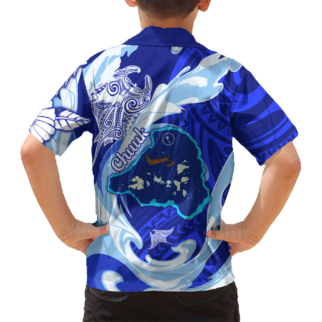 Chuuk Micronesian Roots Kid Hawaiian Shirt Polynesian Tribal Pattern Hibiscus Flower And Stingray Art