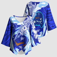 Chuuk Micronesian Roots Kimono Sleeve Blouse Polynesian Tribal Pattern Hibiscus Flower And Stingray Art