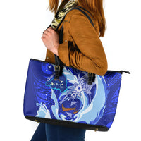 Chuuk Micronesian Roots Leather Tote Bag Polynesian Tribal Pattern Hibiscus Flower And Stingray Art