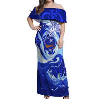 Chuuk Micronesian Roots Off Shoulder Maxi Dress Polynesian Tribal Pattern Hibiscus Flower And Stingray Art