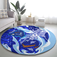 Chuuk Micronesian Roots Round Carpet Polynesian Tribal Pattern Hibiscus Flower And Stingray Art