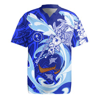 Chuuk Micronesian Roots Rugby Jersey Polynesian Tribal Pattern Hibiscus Flower And Stingray Art