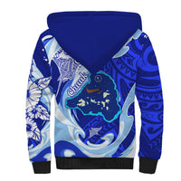 Chuuk Micronesian Roots Sherpa Hoodie Polynesian Tribal Pattern Hibiscus Flower And Stingray Art
