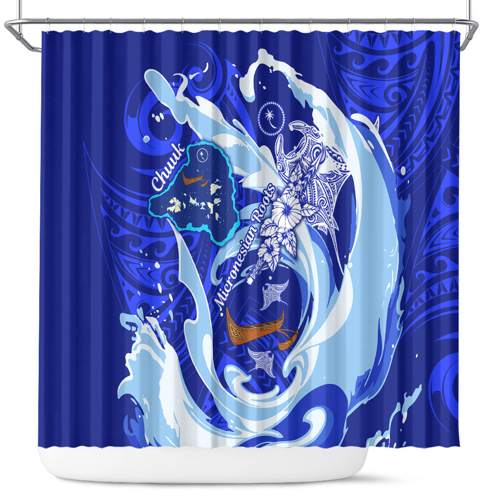 Chuuk Micronesian Roots Shower Curtain Polynesian Tribal Pattern Hibiscus Flower And Stingray Art