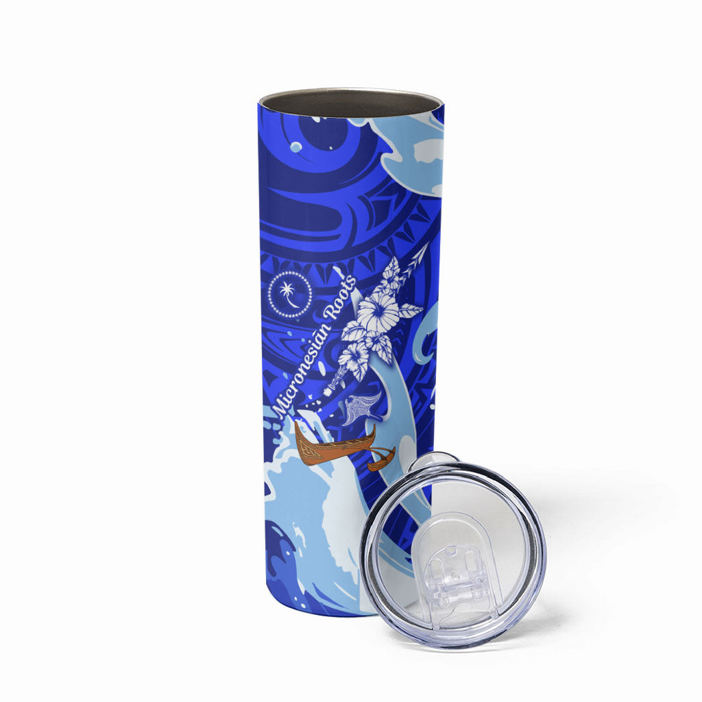 Chuuk Micronesian Roots Skinny Tumbler Polynesian Tribal Pattern Hibiscus Flower And Stingray Art