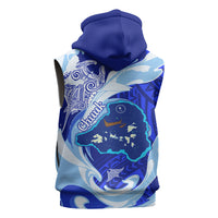 Chuuk Micronesian Roots Sleeveless Zip Hoodie Polynesian Tribal Pattern Hibiscus Flower And Stingray Art