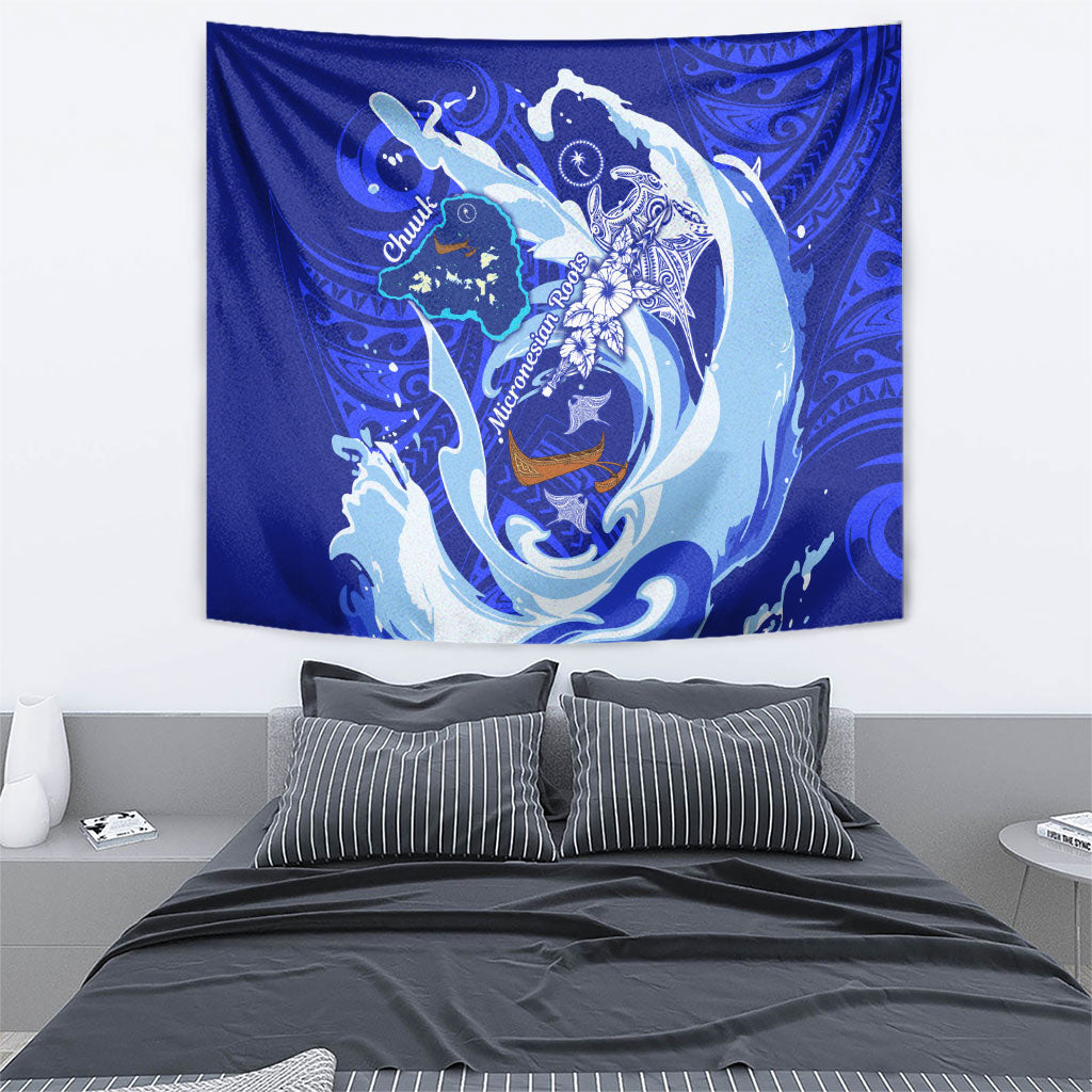 Chuuk Micronesian Roots Tapestry Polynesian Tribal Pattern Hibiscus Flower And Stingray Art