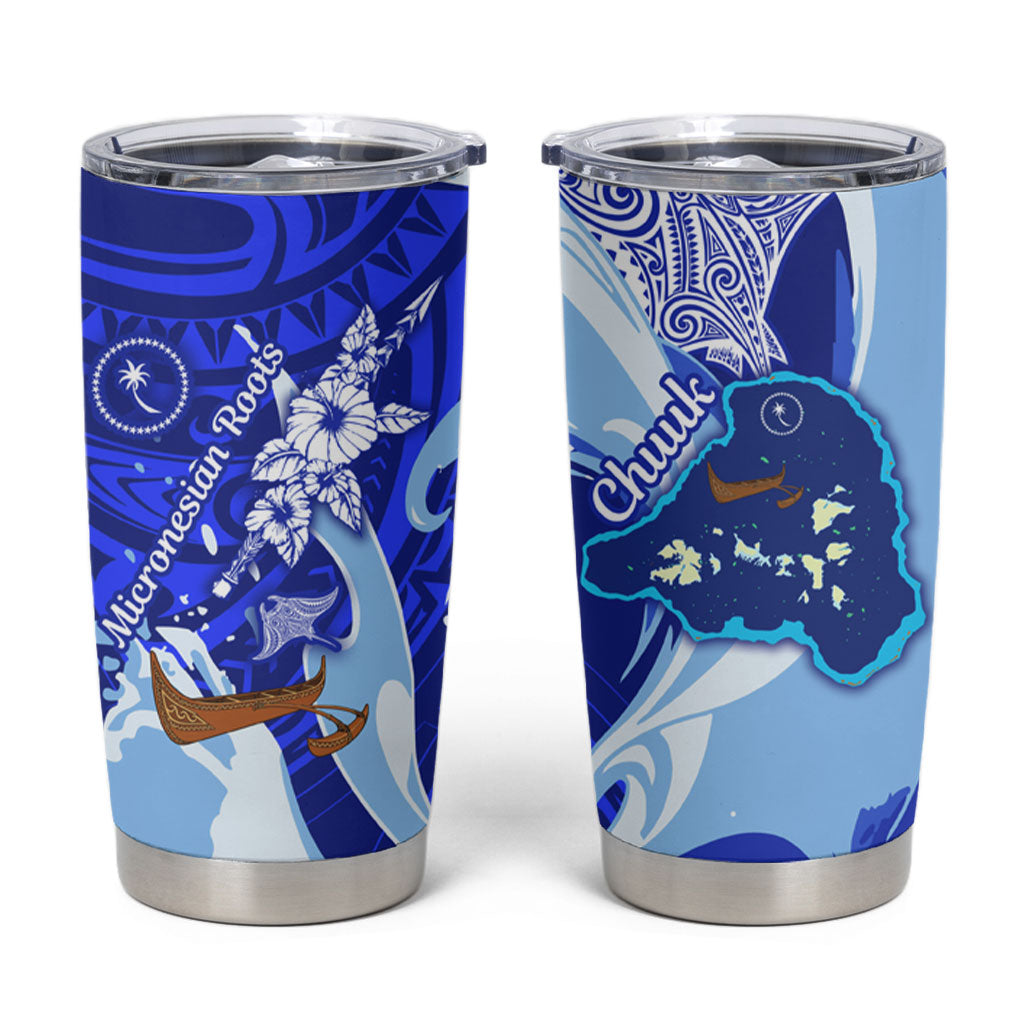 Chuuk Micronesian Roots Tumbler Cup Polynesian Tribal Pattern Hibiscus Flower And Stingray Art